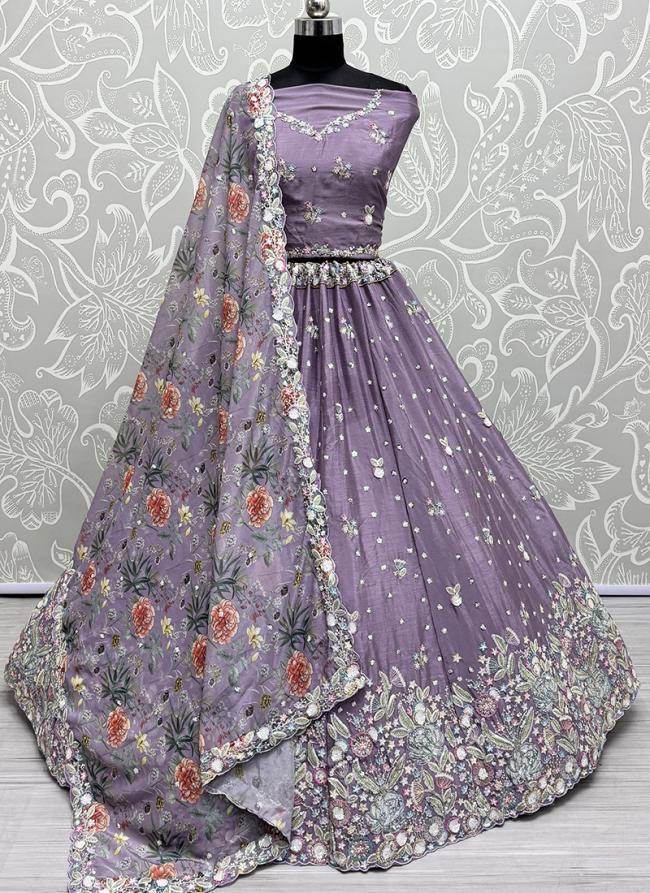 Chinnon Purple Wedding Wear Embroidery Work Lehenga Choli